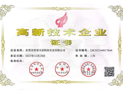 Tianli - High-tech Enterprise Certificate